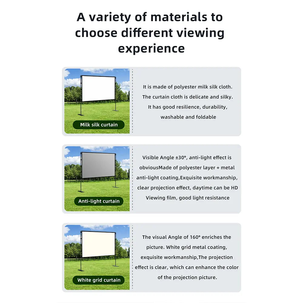 MIXITO Outdoor Anti-light 16:9 Ratio Portable Foldable Dual Bracket Style Projector Screen 84-120 "Home 3D HD Projection Curtain