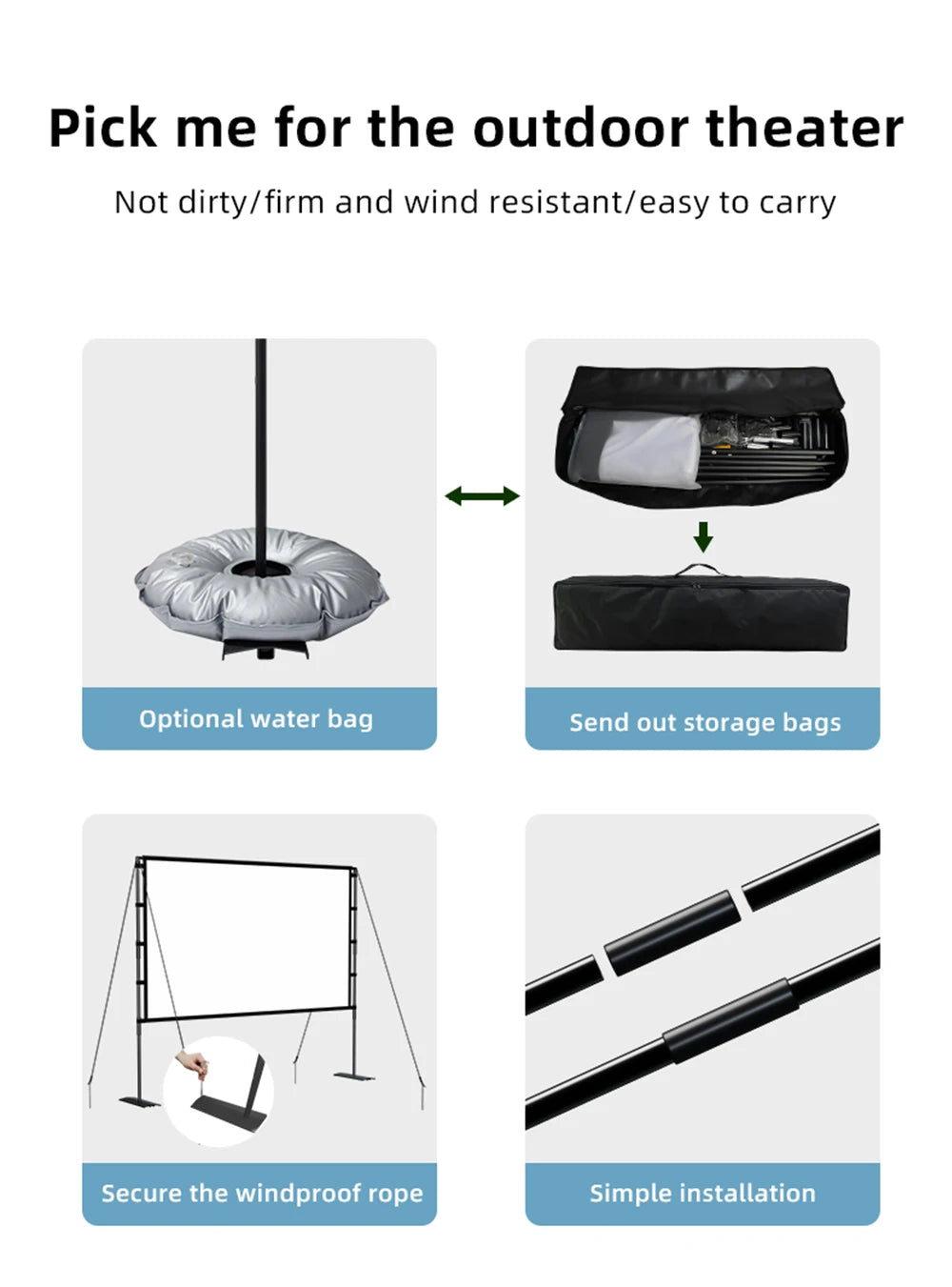 MIXITO Outdoor Anti-light 16:9 Ratio Portable Foldable Dual Bracket Style Projector Screen 84-120 "Home 3D HD Projection Curtain