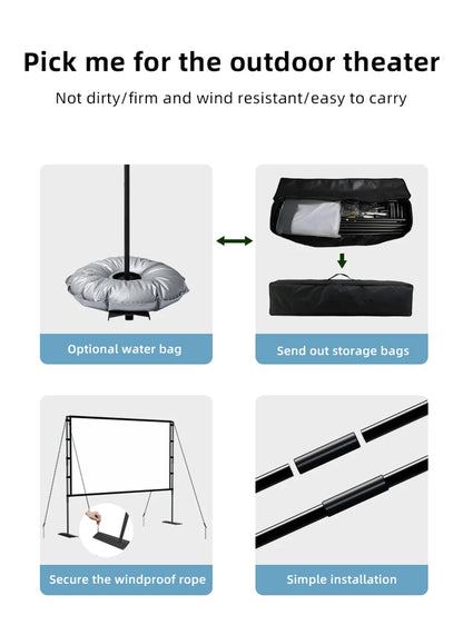 MIXITO Outdoor Anti-light 16:9 Ratio Portable Foldable Dual Bracket Style Projector Screen 84-120 "Home 3D HD Projection Curtain