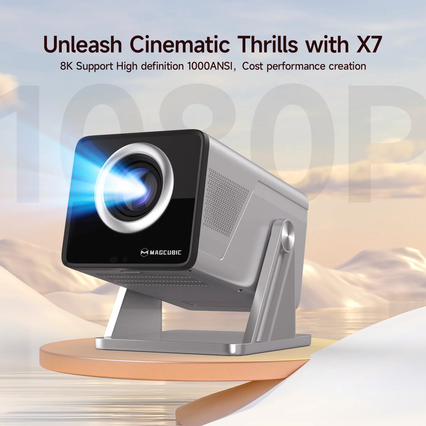 Magcubic 8K Support HD 1080P 1000ANSI X7 Projector With 5W Speaker Android 14 WiFi6 BT5.4 Outdoor Video Home Theater Projector