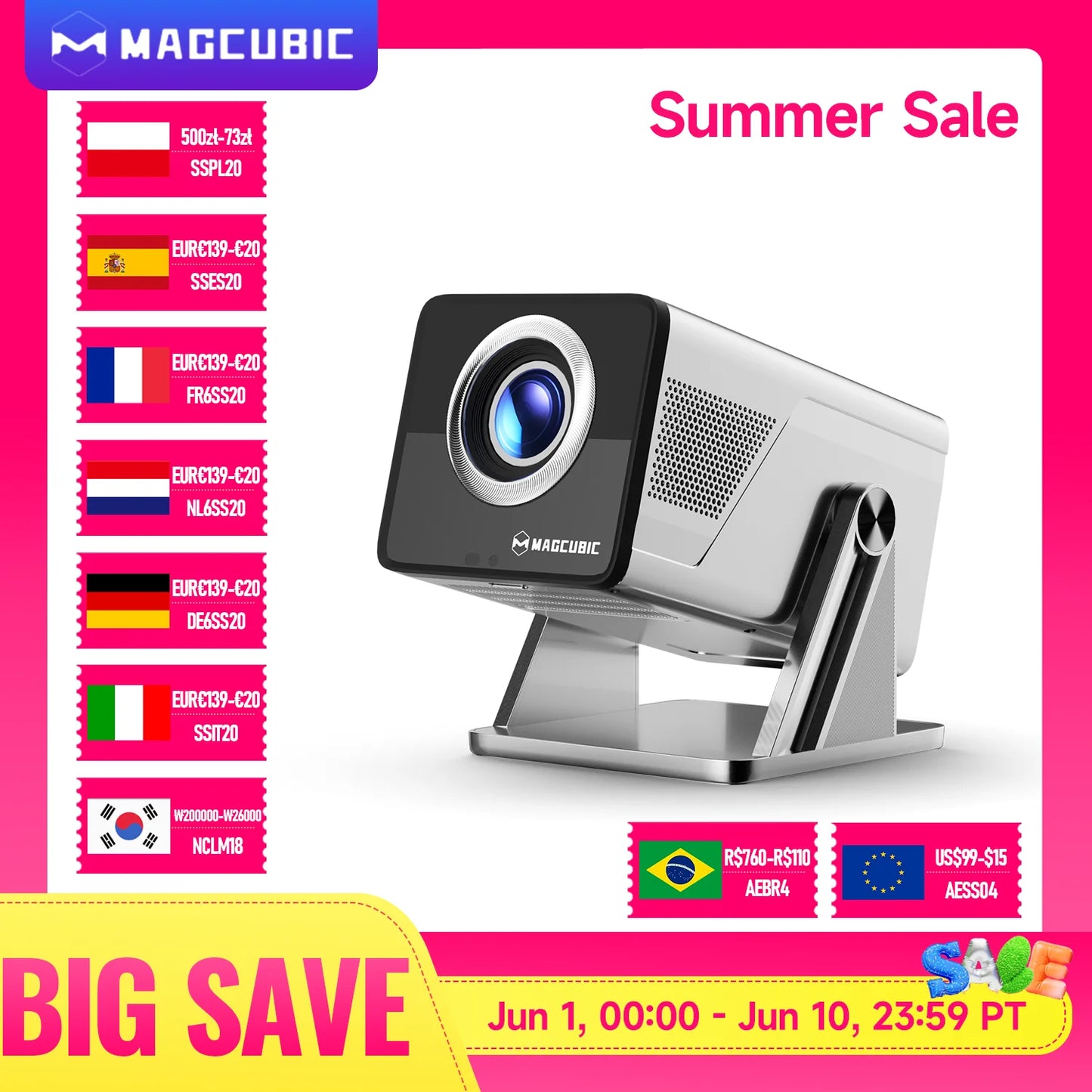 Magcubic 8K Support HD 1080P 1000ANSI X7 Projector With 5W Speaker Android 14 WiFi6 BT5.4 Outdoor Video Home Theater Projector