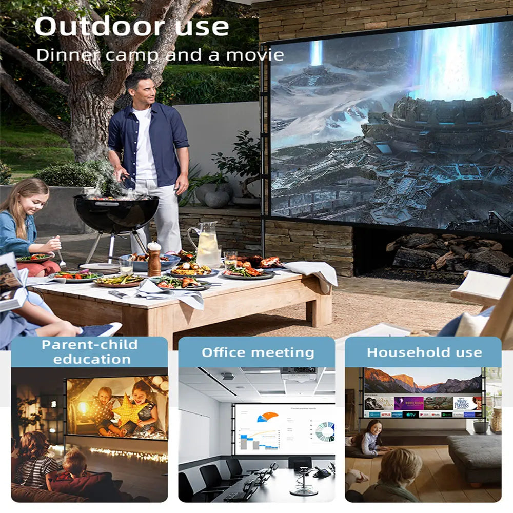 MIXITO Outdoor Anti-light 16:9 Ratio Portable Foldable Dual Bracket Style Projector Screen 84-120 "Home 3D HD Projection Curtain
