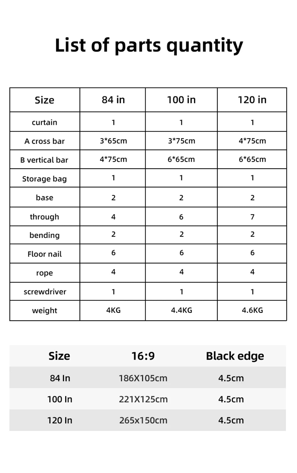 MIXITO Outdoor Anti-light 16:9 Ratio Portable Foldable Dual Bracket Style Projector Screen 84-120 "Home 3D HD Projection Curtain