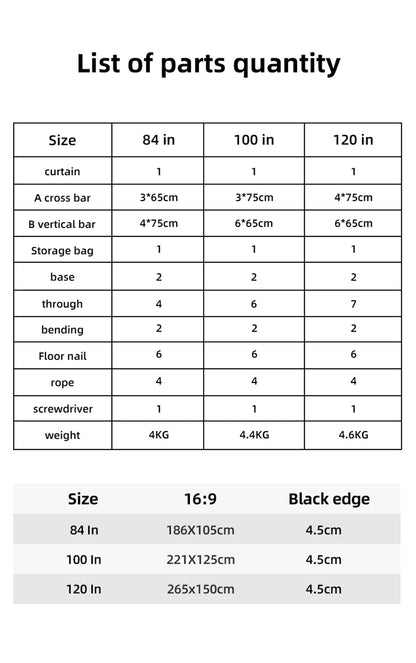MIXITO Outdoor Anti-light 16:9 Ratio Portable Foldable Dual Bracket Style Projector Screen 84-120 "Home 3D HD Projection Curtain