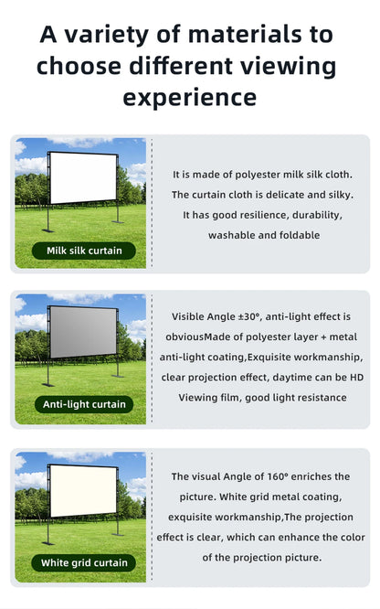 MIXITO Outdoor Anti-light 16:9 Ratio Portable Foldable Dual Bracket Style Projector Screen 84-120 "Home 3D HD Projection Curtain